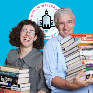 The Book Doctors at Stockholm Writers Festival, Arielle Eckstut and David Henry Sterry pictured with Stockholm Writers Festival logo 